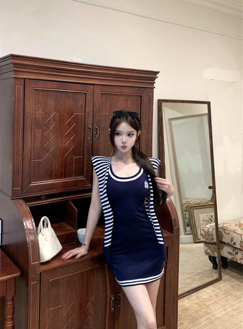 Pinched waist embroidery dress summer shawl 2pcs set for women
