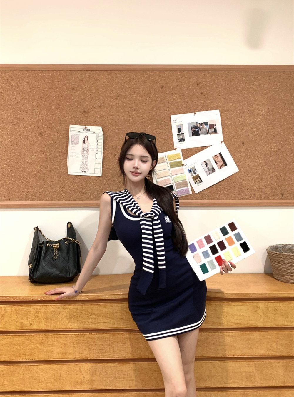 Pinched waist embroidery dress summer shawl 2pcs set for women