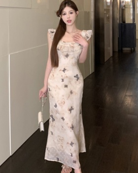 Boats sleeve temperament long dress butterfly dress