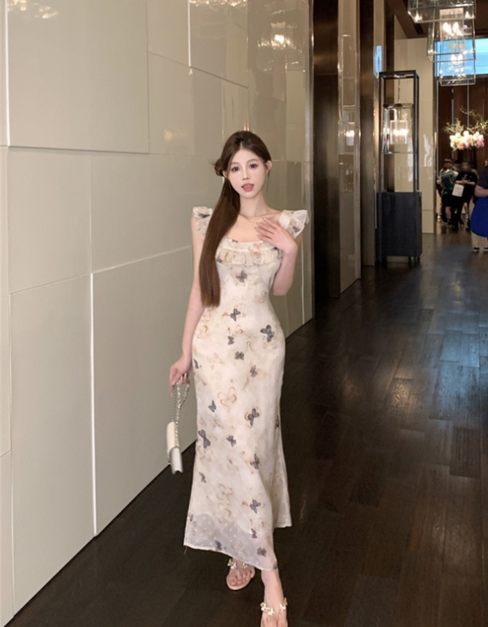 Boats sleeve temperament long dress butterfly dress
