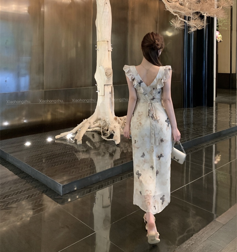 Boats sleeve temperament long dress butterfly dress