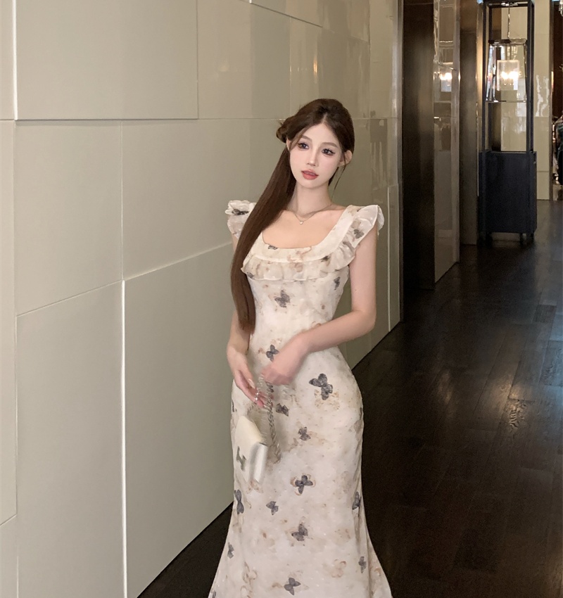 Boats sleeve temperament long dress butterfly dress