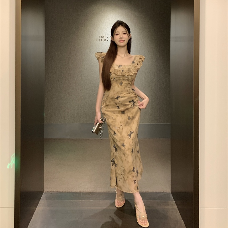 Boats sleeve temperament long dress butterfly dress