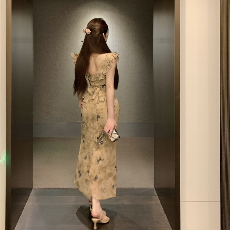 Boats sleeve temperament long dress butterfly dress