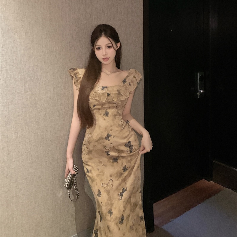 Boats sleeve temperament long dress butterfly dress
