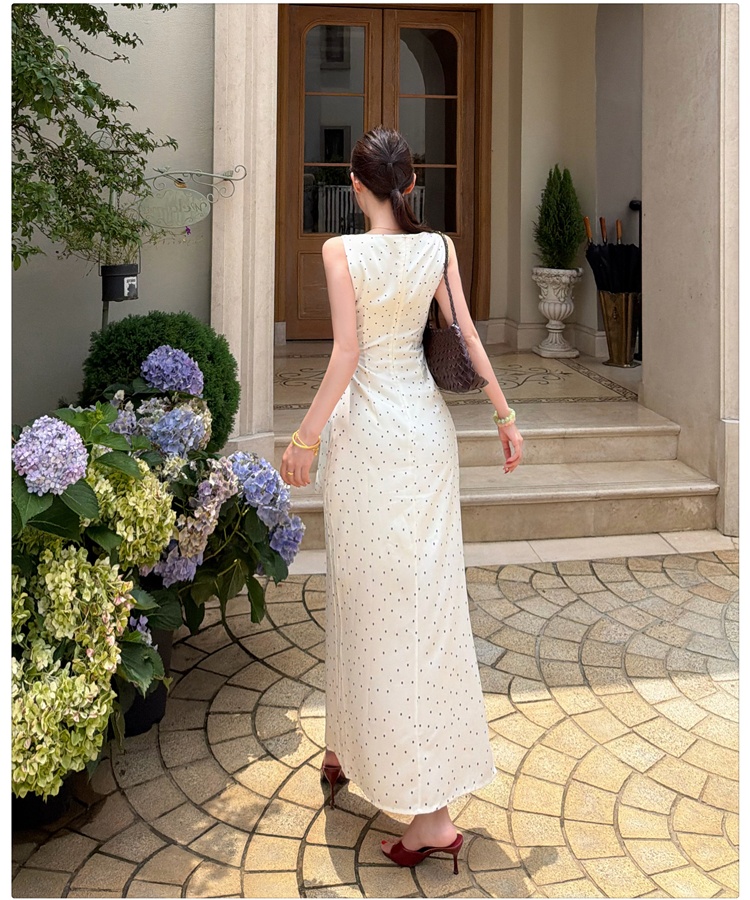 Polka dot long dress sleeveless dress for women
