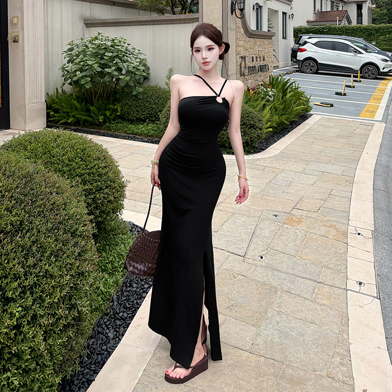 Retro summer long dress France style slim dress for women