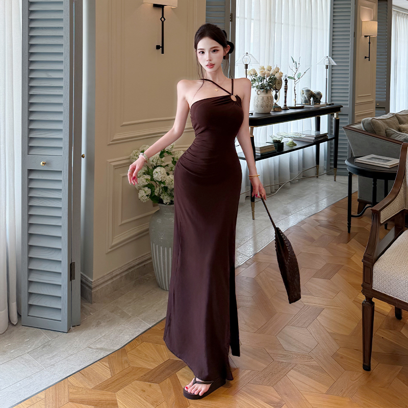 Retro summer long dress France style slim dress for women