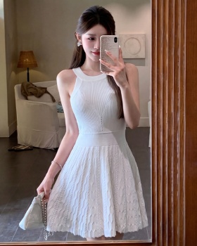 A-line knitted summer pinched waist dress for women