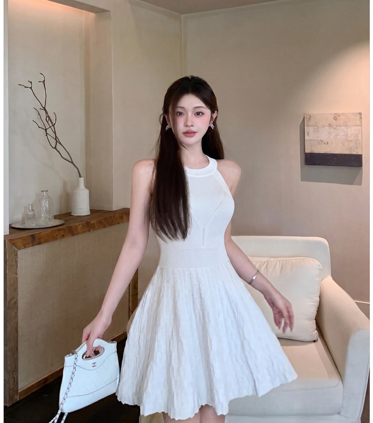 A-line knitted summer pinched waist dress for women