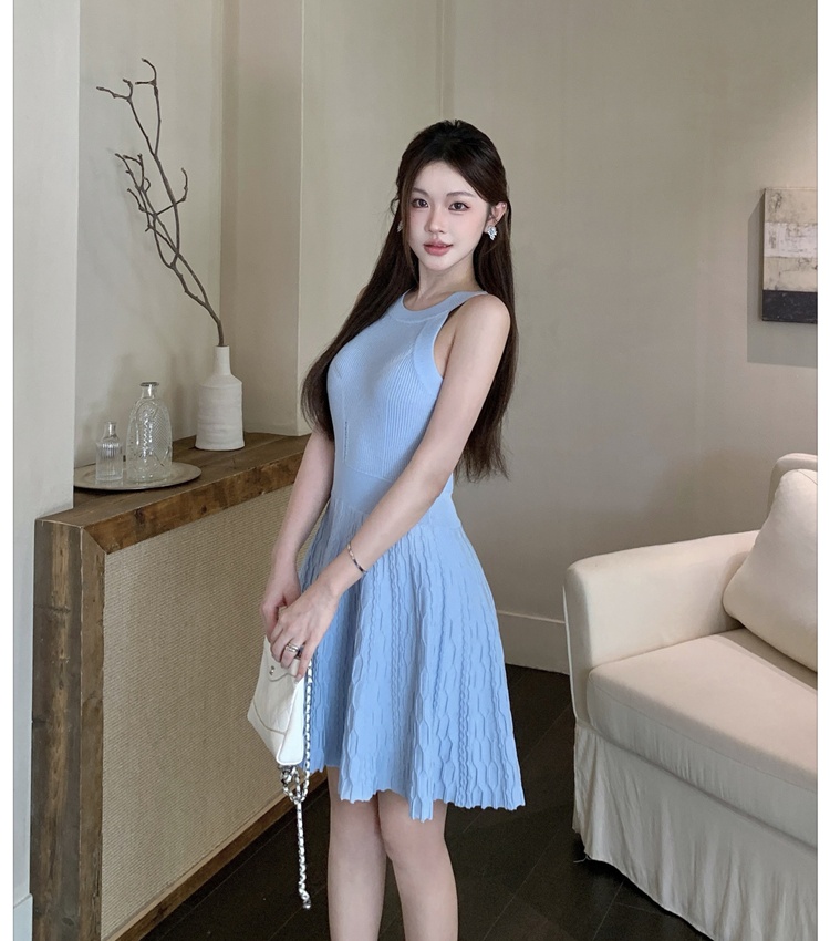 A-line knitted summer pinched waist dress for women