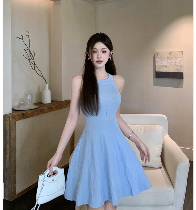 A-line knitted summer pinched waist dress for women