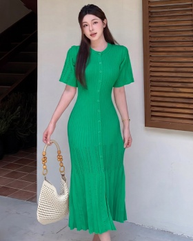 Temperament hollow knitted slim elegant dress for women