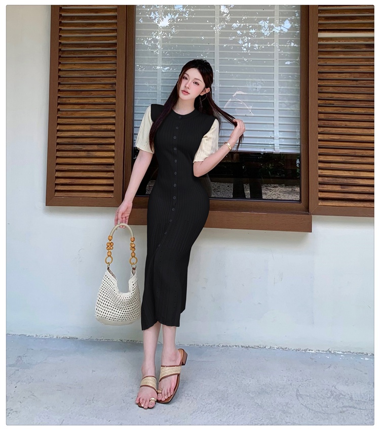 Temperament hollow knitted slim elegant dress for women