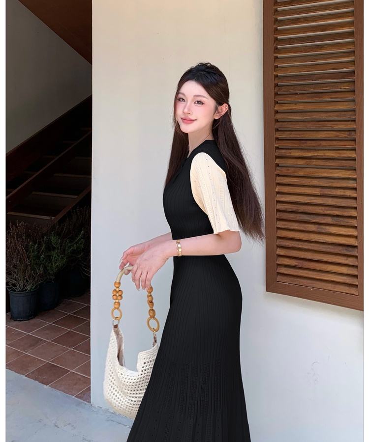 Temperament hollow knitted slim elegant dress for women