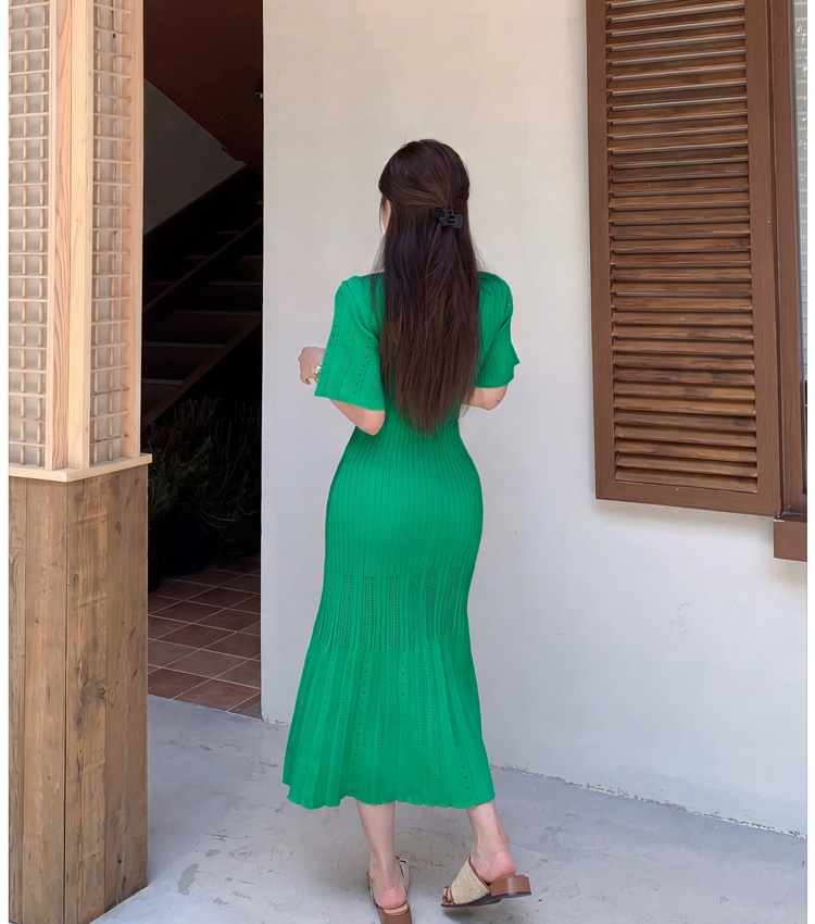 Temperament hollow knitted slim elegant dress for women