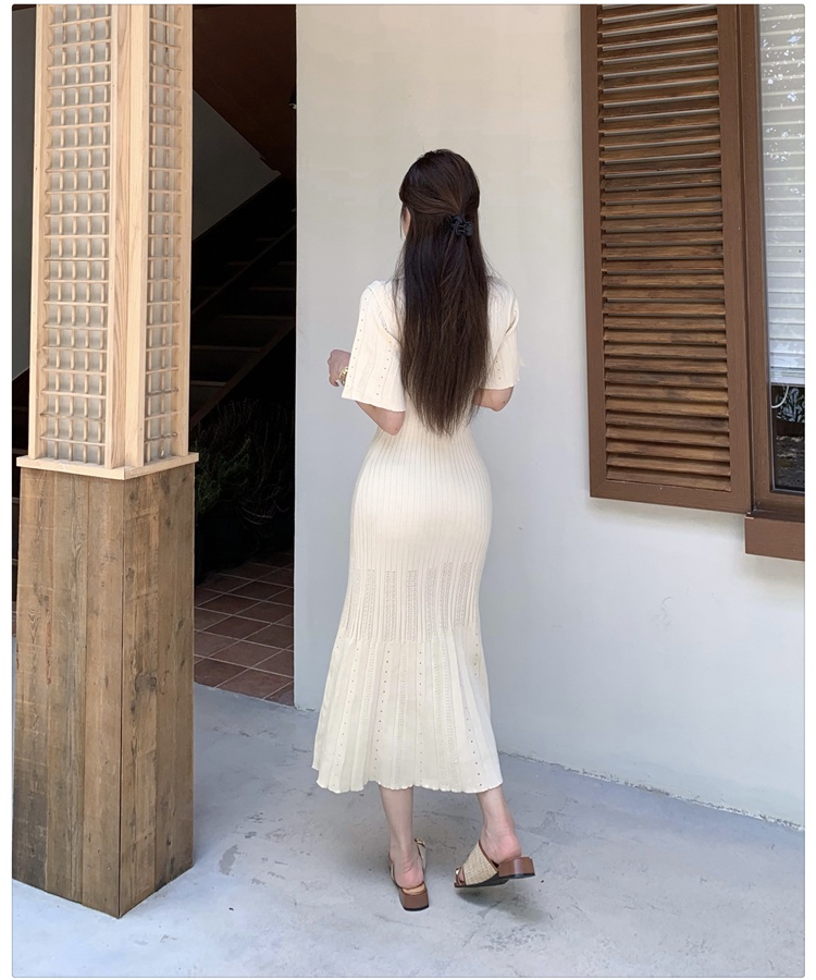 Temperament hollow knitted slim elegant dress for women