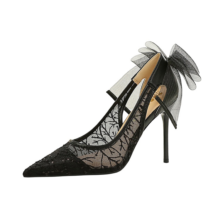 Hollow high-heeled sexy bow European style shoes