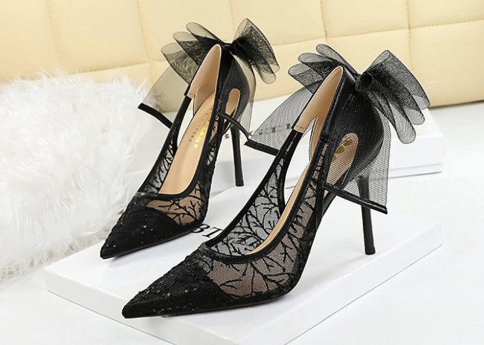 Hollow high-heeled sexy bow European style shoes