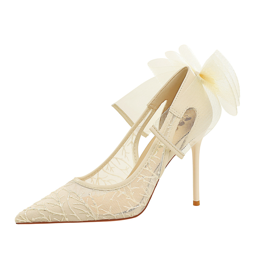 Hollow high-heeled sexy bow European style shoes