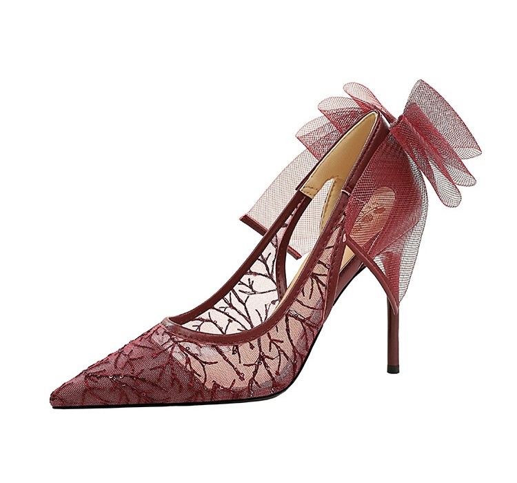 Hollow high-heeled sexy bow European style shoes