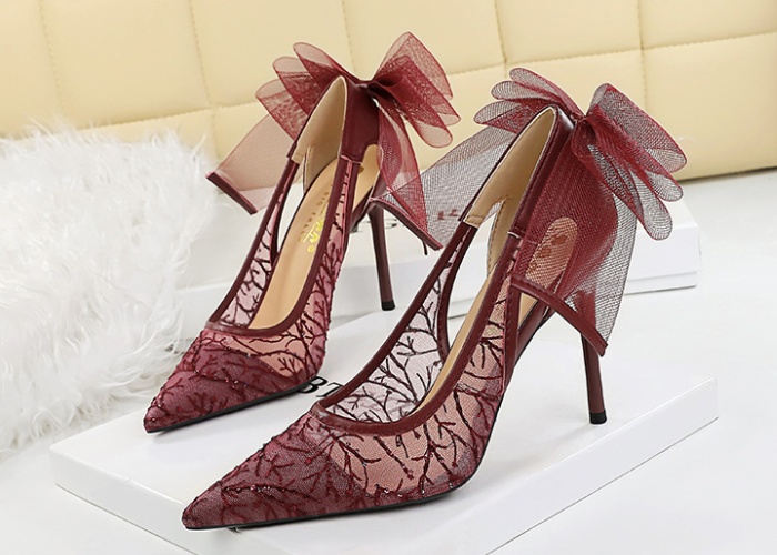 Hollow high-heeled sexy bow European style shoes