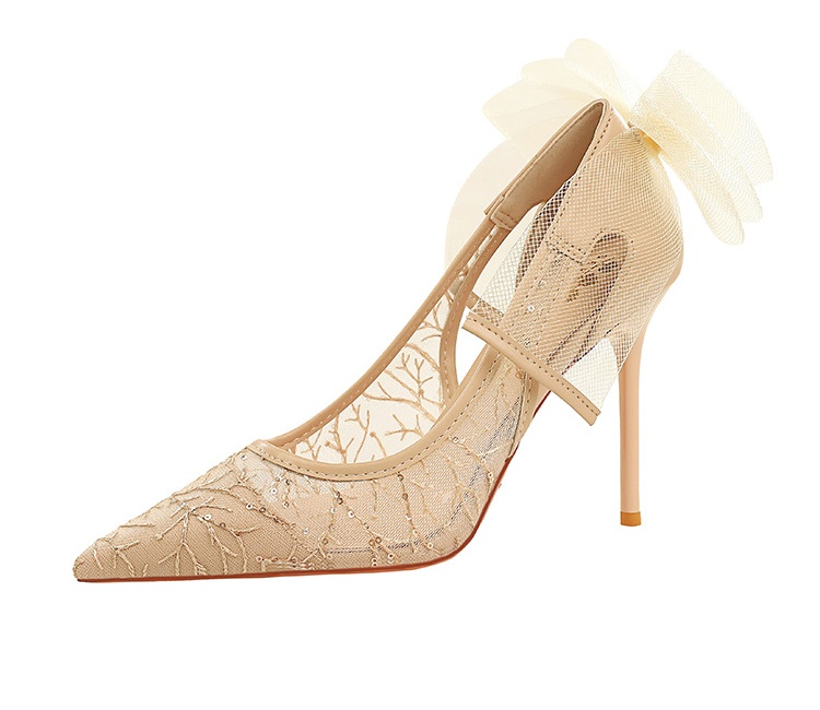 Hollow high-heeled sexy bow European style shoes