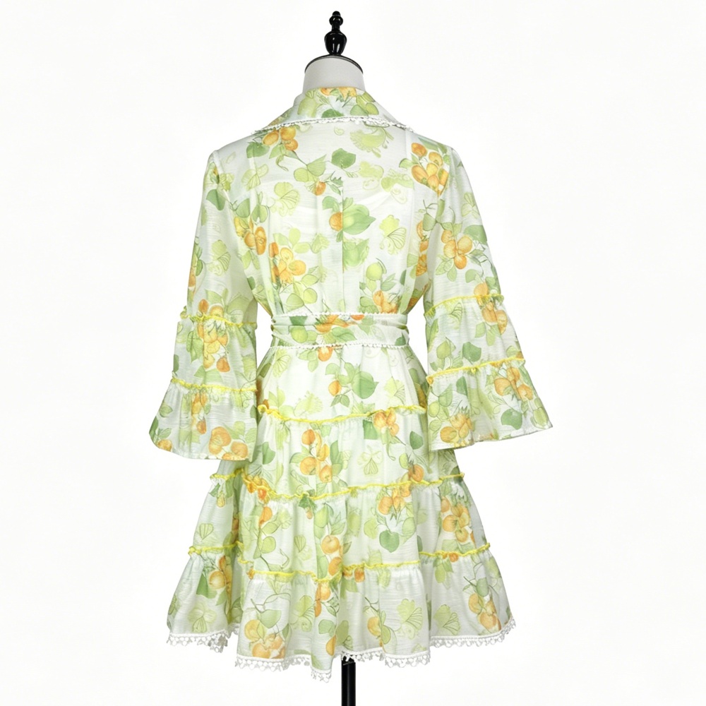 Fresh lace printing France style short cherry dress