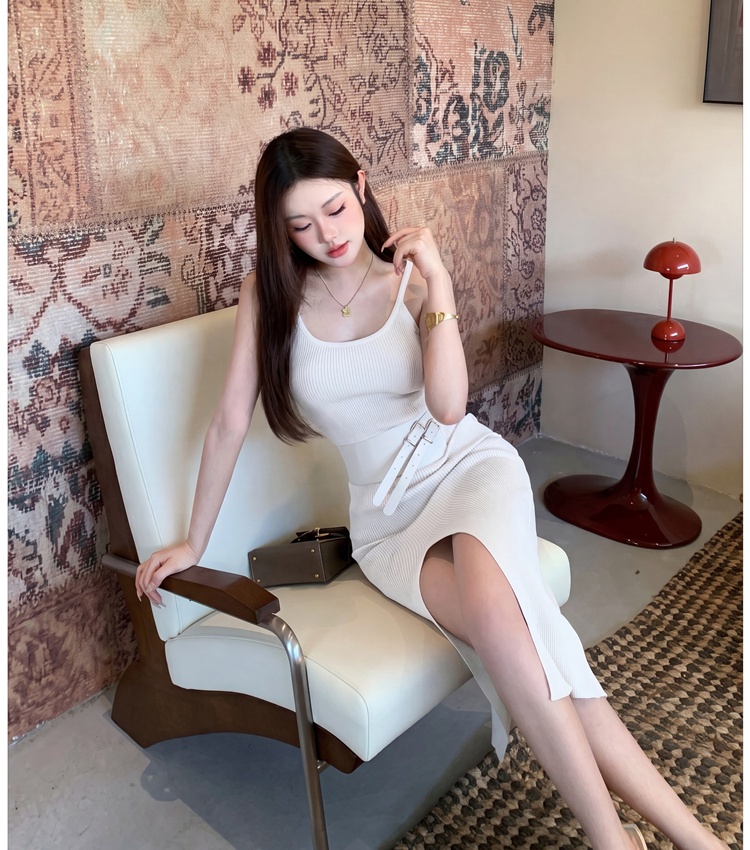 Sling white enticement package hip split sexy dress
