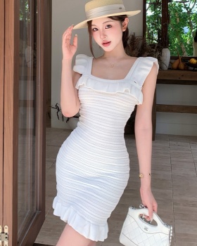 Package hip square collar tender T-back summer niche sweet dress