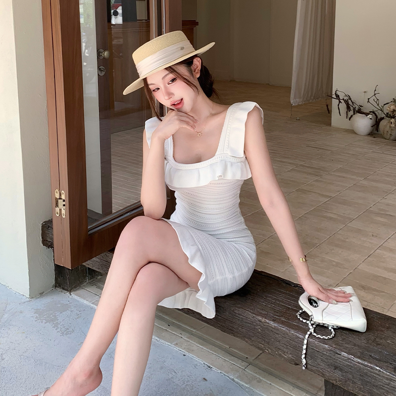 Package hip square collar tender T-back summer niche sweet dress