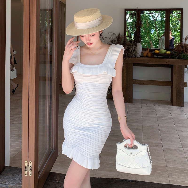Package hip square collar tender T-back summer niche sweet dress