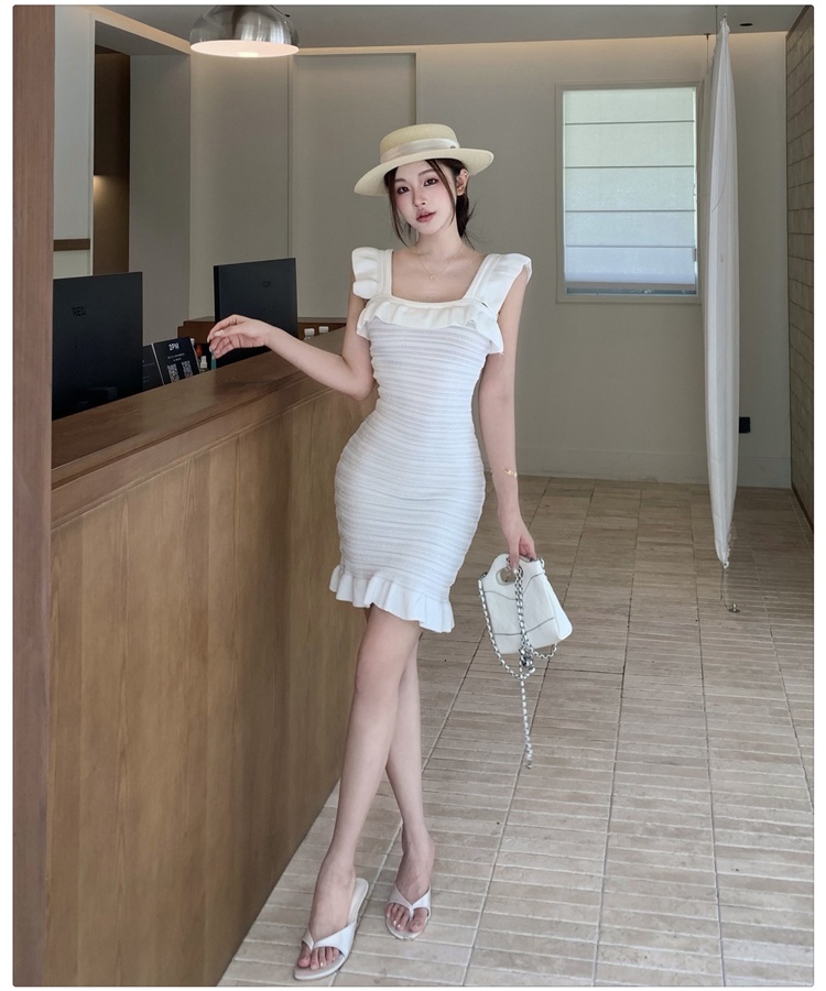 Package hip square collar tender T-back summer niche sweet dress