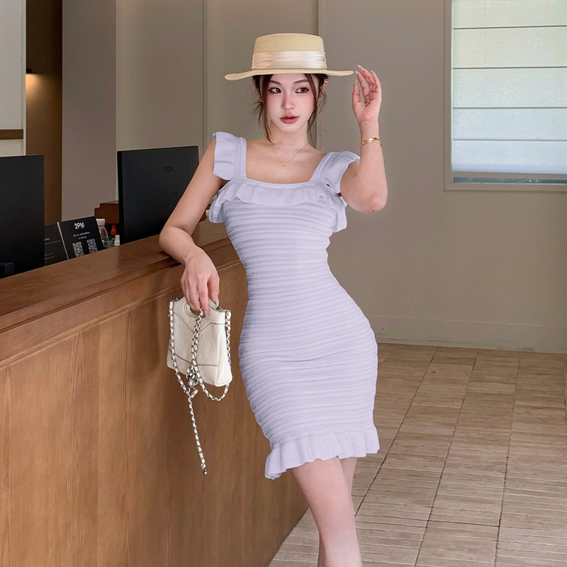Package hip square collar tender T-back summer niche sweet dress