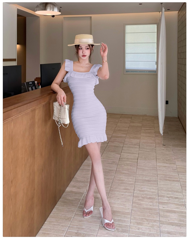 Package hip square collar tender T-back summer niche sweet dress