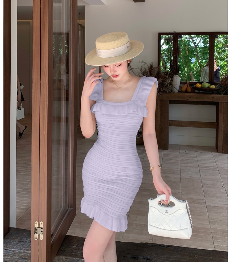 Package hip square collar tender T-back summer niche sweet dress