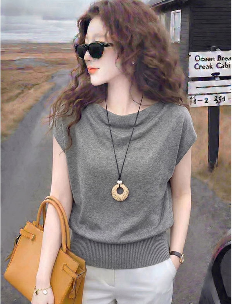 Short sleeve pullover sweater light slim tops for women