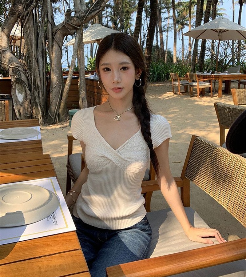 Slim all-match sweater cross sexy tops for women