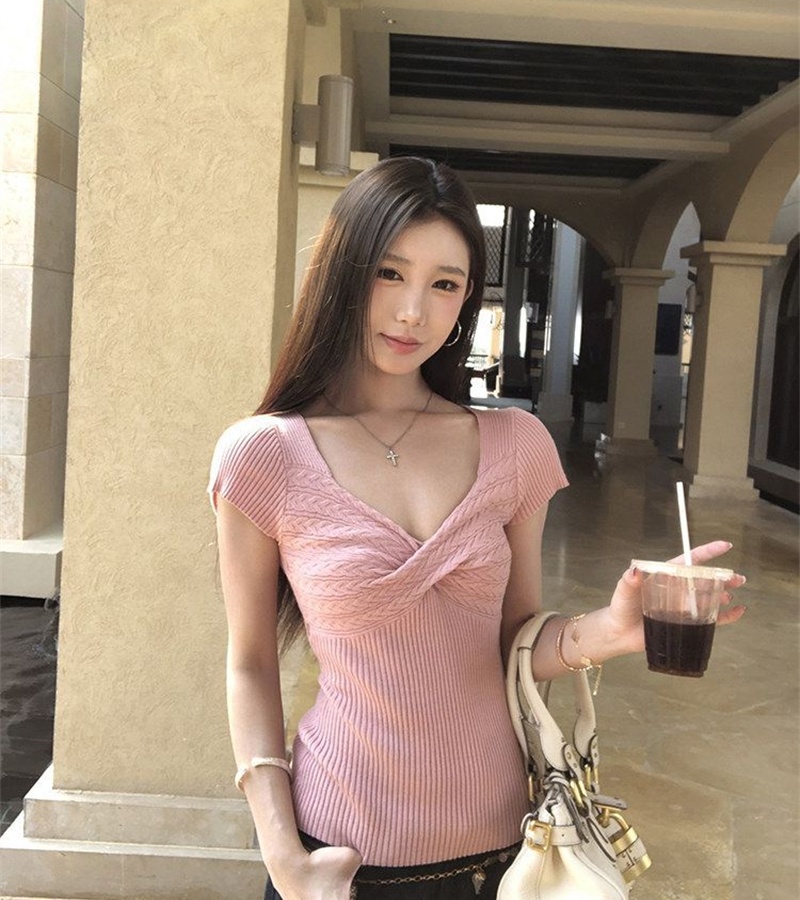 Slim all-match sweater cross sexy tops for women