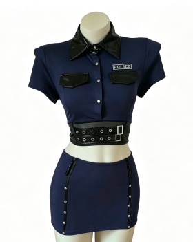 Sexy police tops enticement role-play short skirt a set