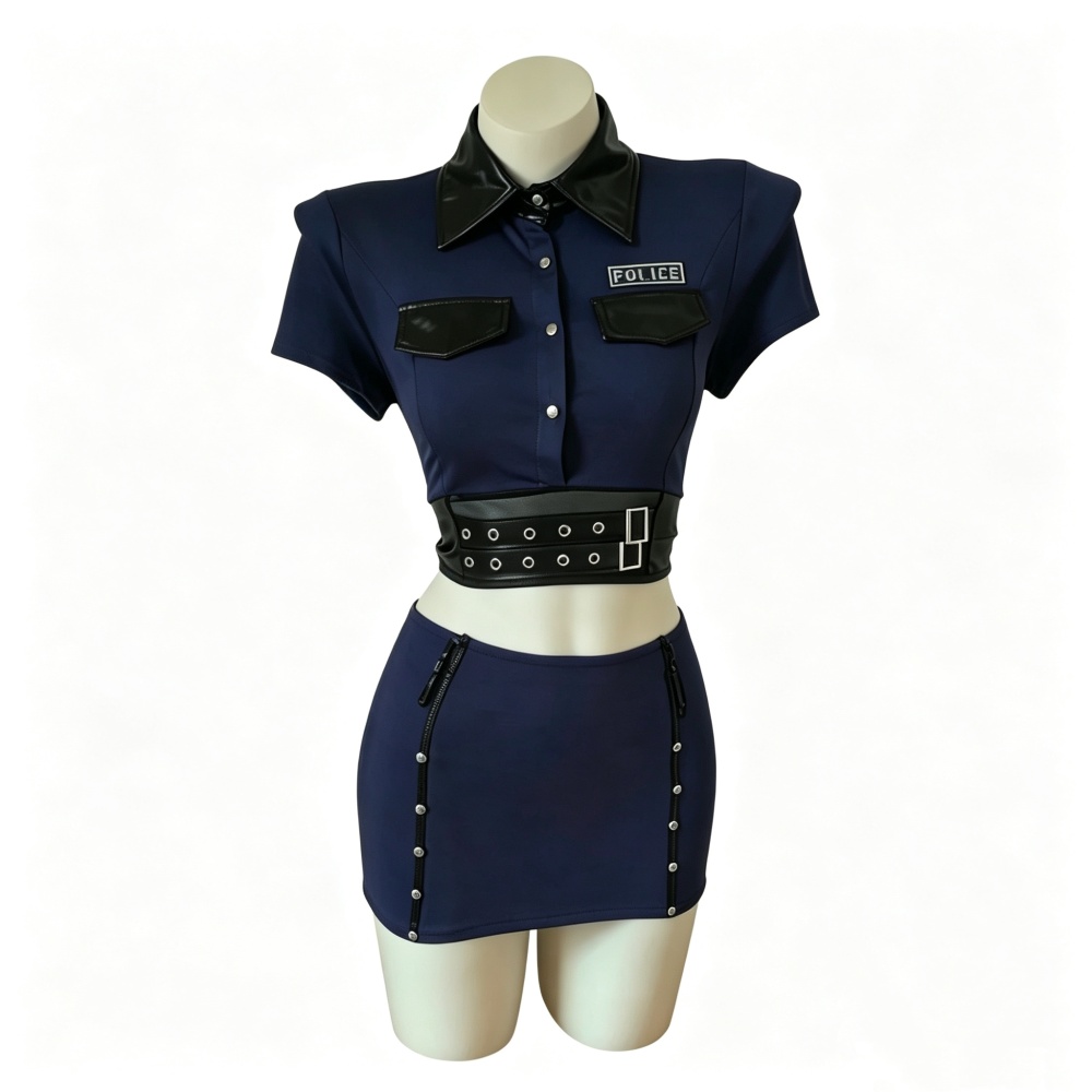 Sexy police tops enticement role-play short skirt a set
