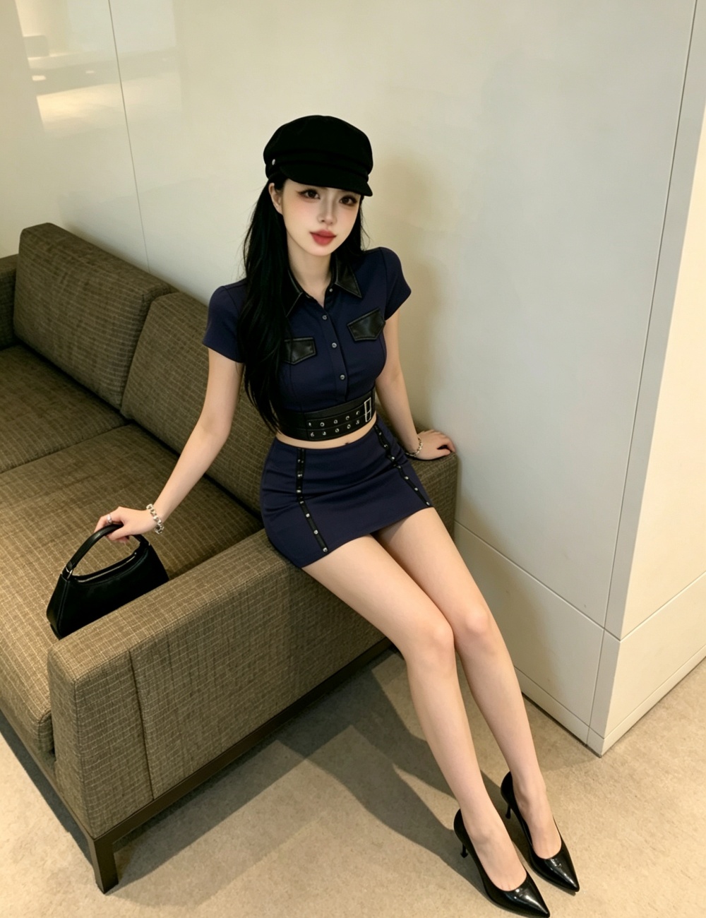 Sexy police tops enticement role-play short skirt a set