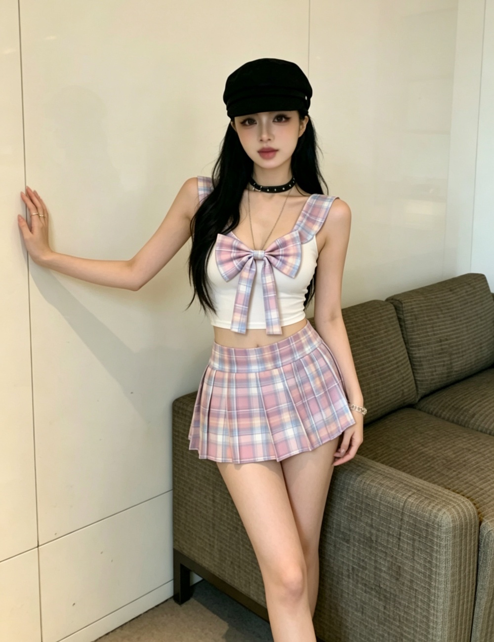 Big halter sexy shorts lovely uniform 2pcs set