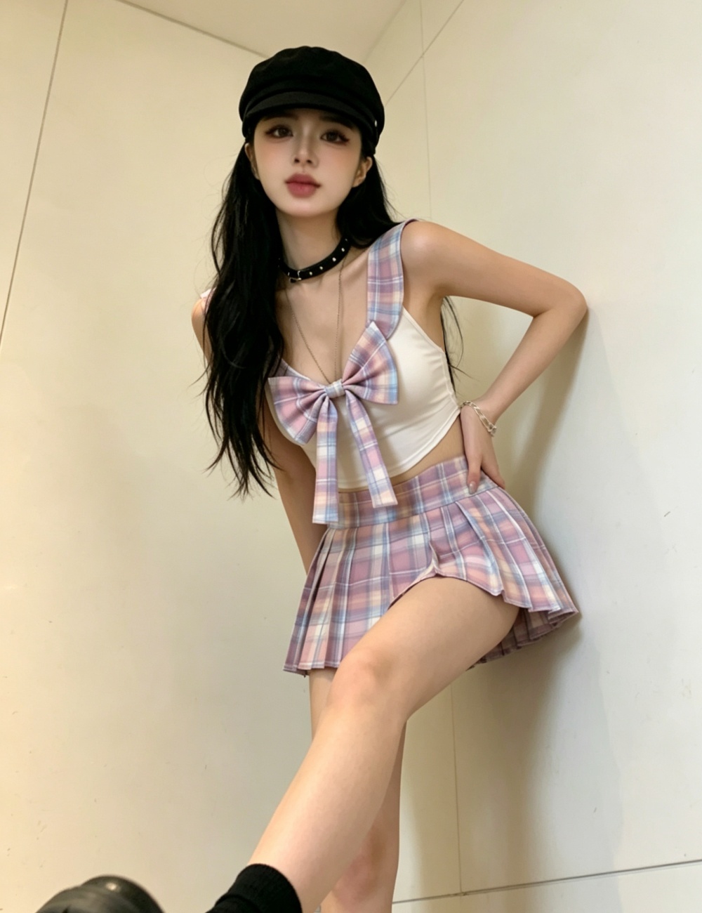 Big halter sexy shorts lovely uniform 2pcs set