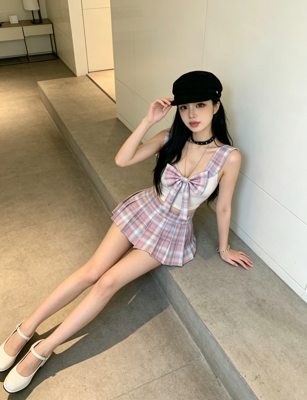 Big halter sexy shorts lovely uniform 2pcs set