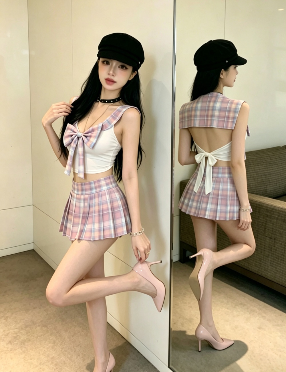 Big halter sexy shorts lovely uniform 2pcs set