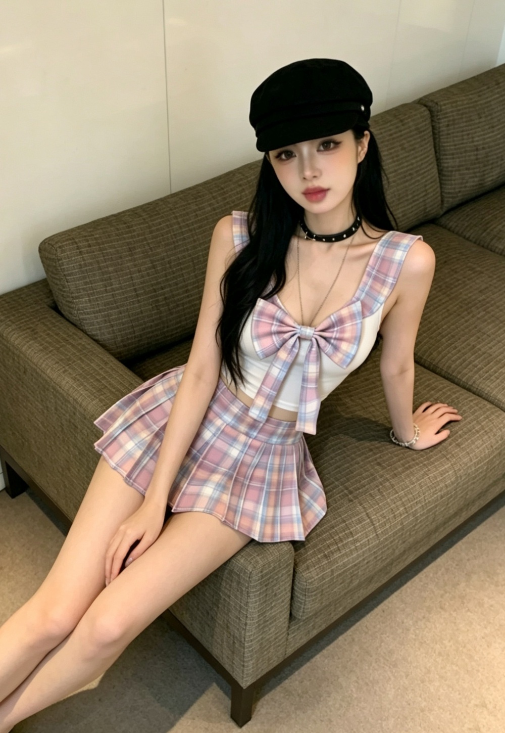 Big halter sexy shorts lovely uniform 2pcs set