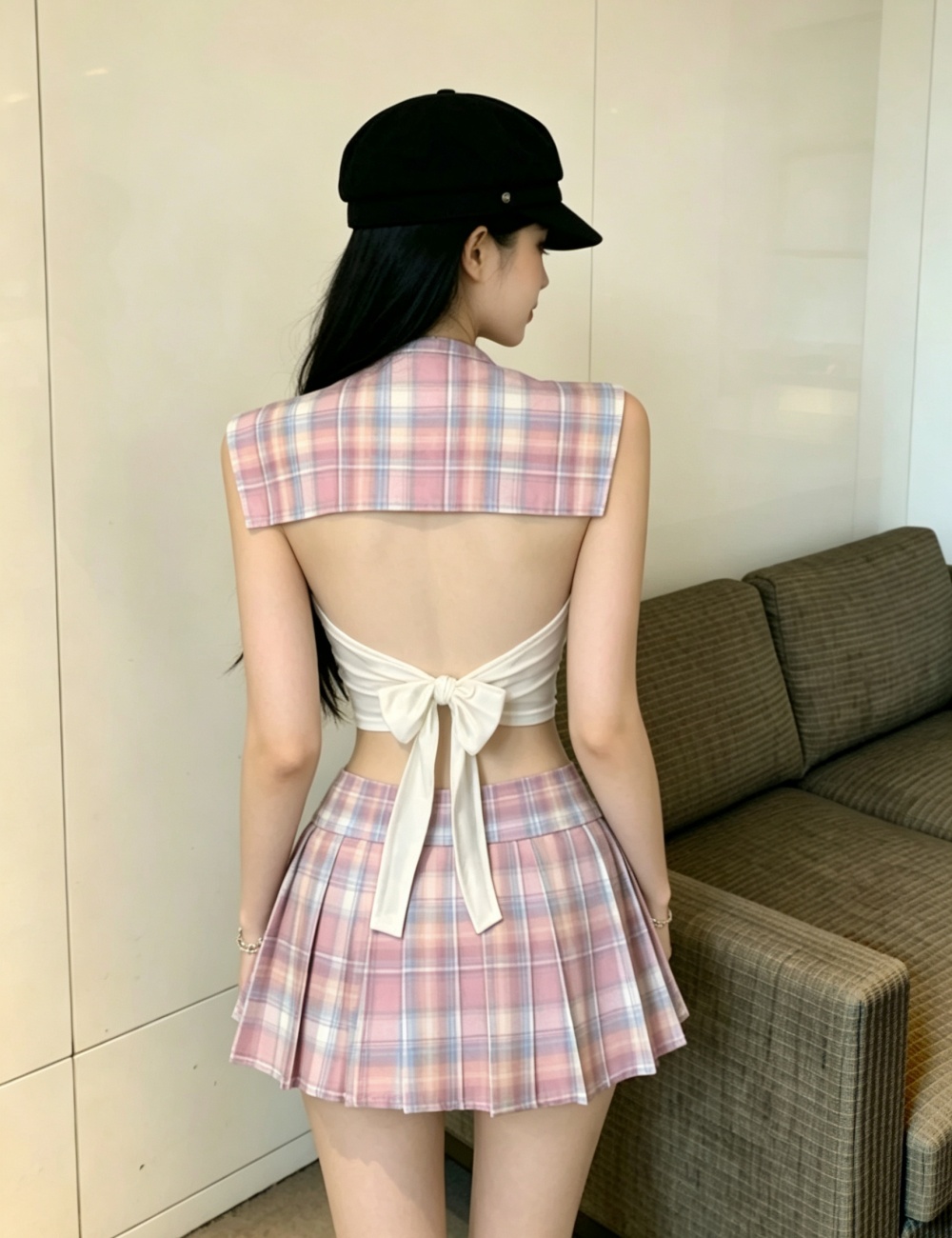 Big halter sexy shorts lovely uniform 2pcs set
