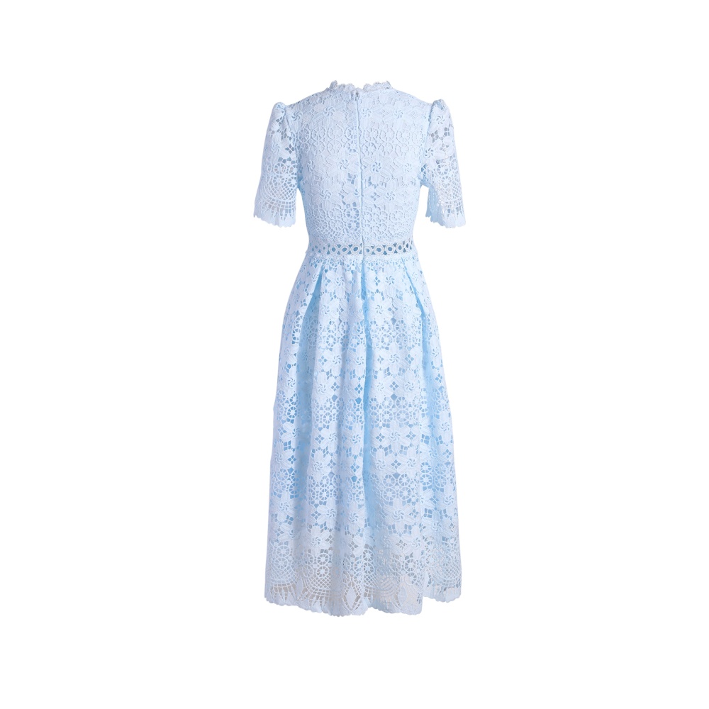 Short sleeve slim hollow lace long dress