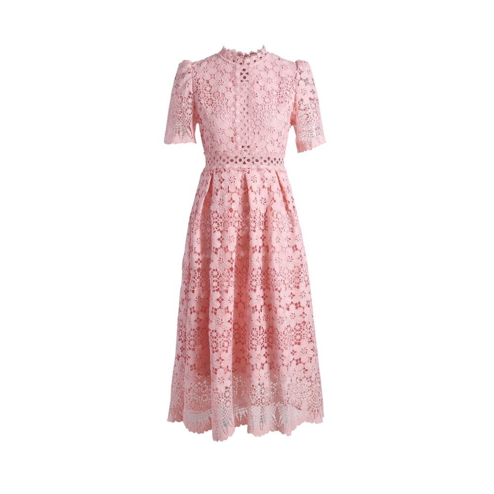 Hollow long slim short sleeve lace dress